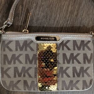 Michael Kors Gray and Gold Sequin Wristlet